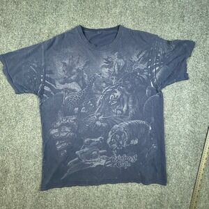 Rainforest Cafe Vintage Graphic T-Shirt Navy Blue Jungle Animal Print Mens XL